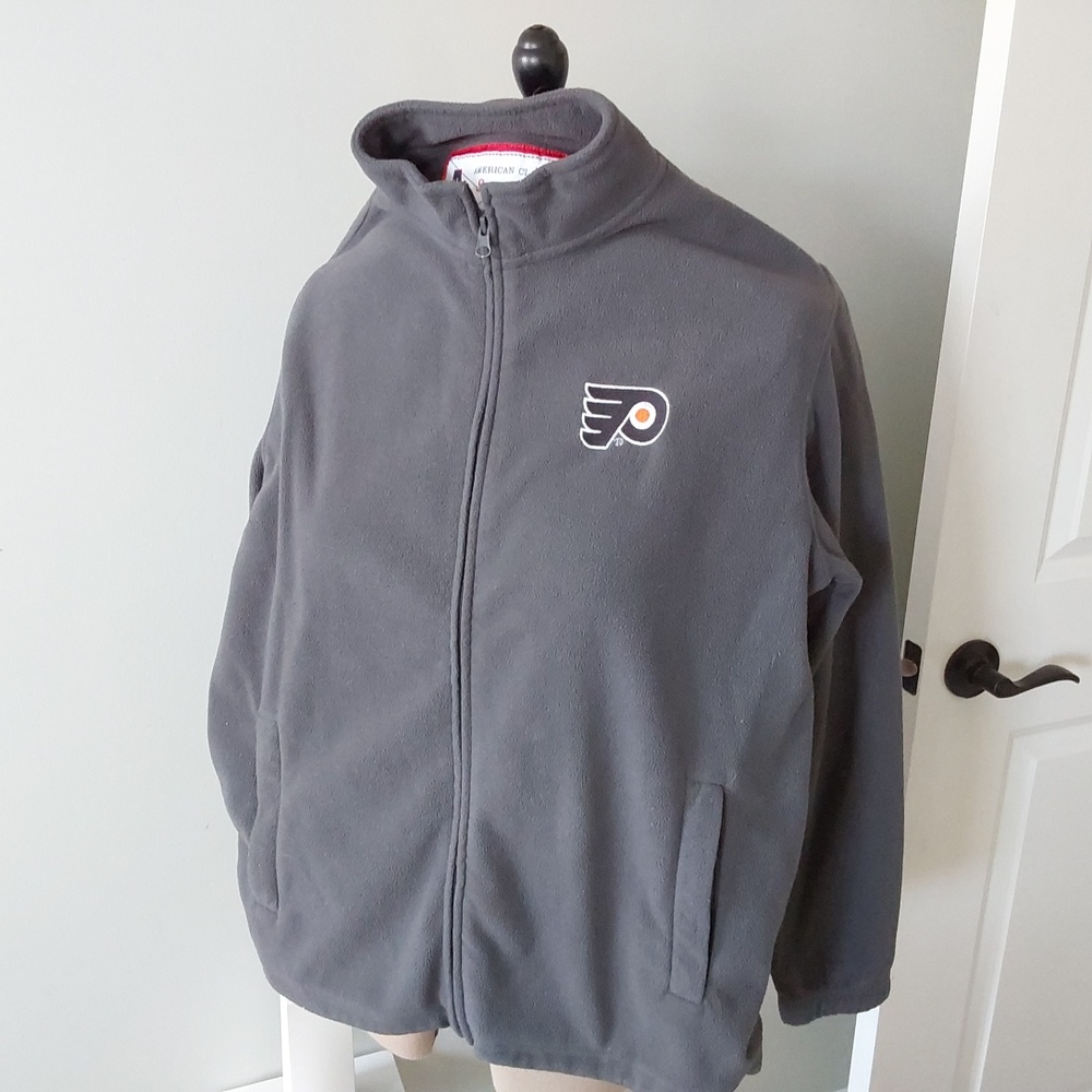 Philadelphia Flyers long-sleeved fleece full zip, M. Normal fleece wear/pilling.
